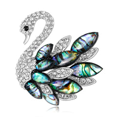 Abalone Shell & Cubic Zirconia Silver-Plated Swan Brooch