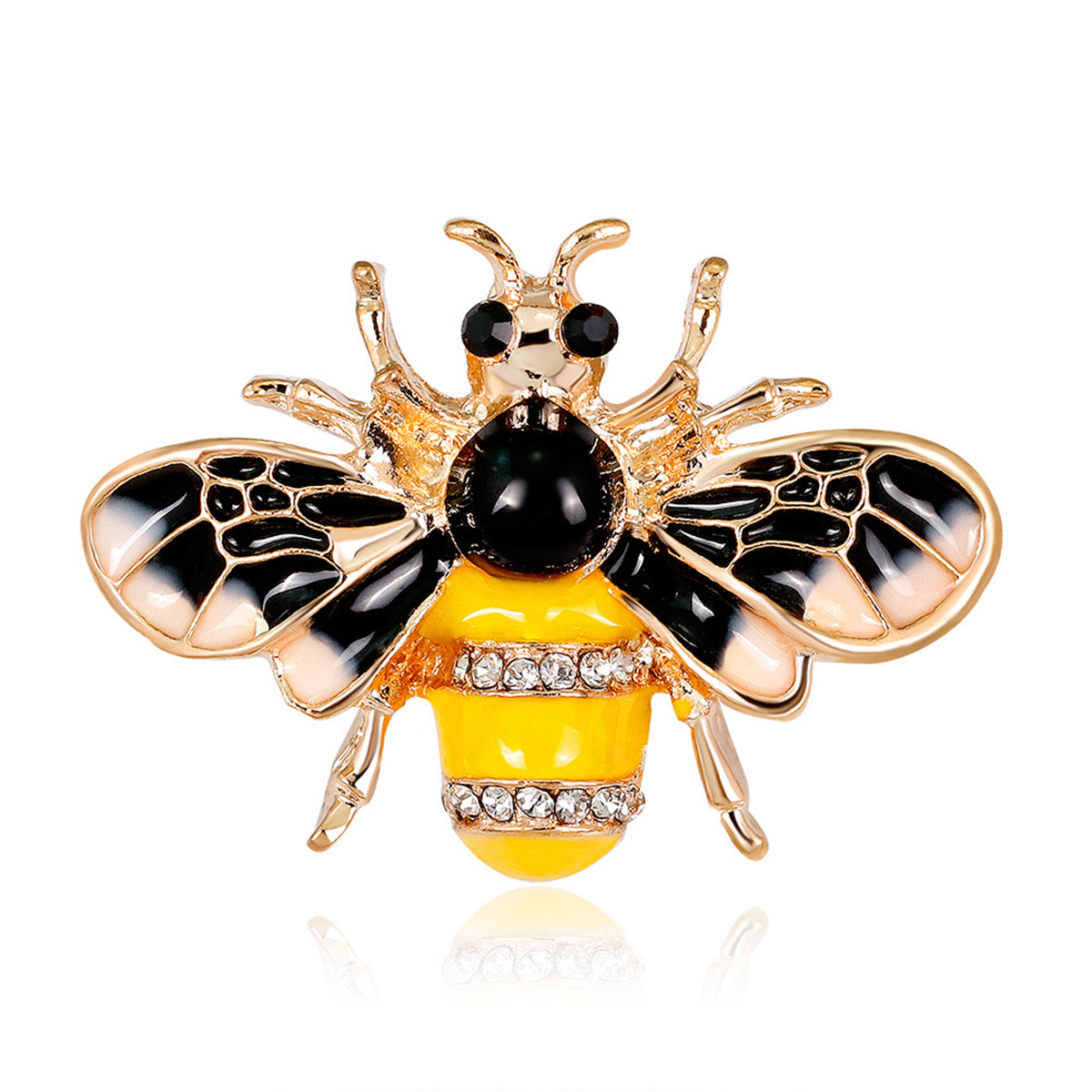 Yellow Enamel & Cubic Zirconia 18K Gold-Plated Bee Brooch