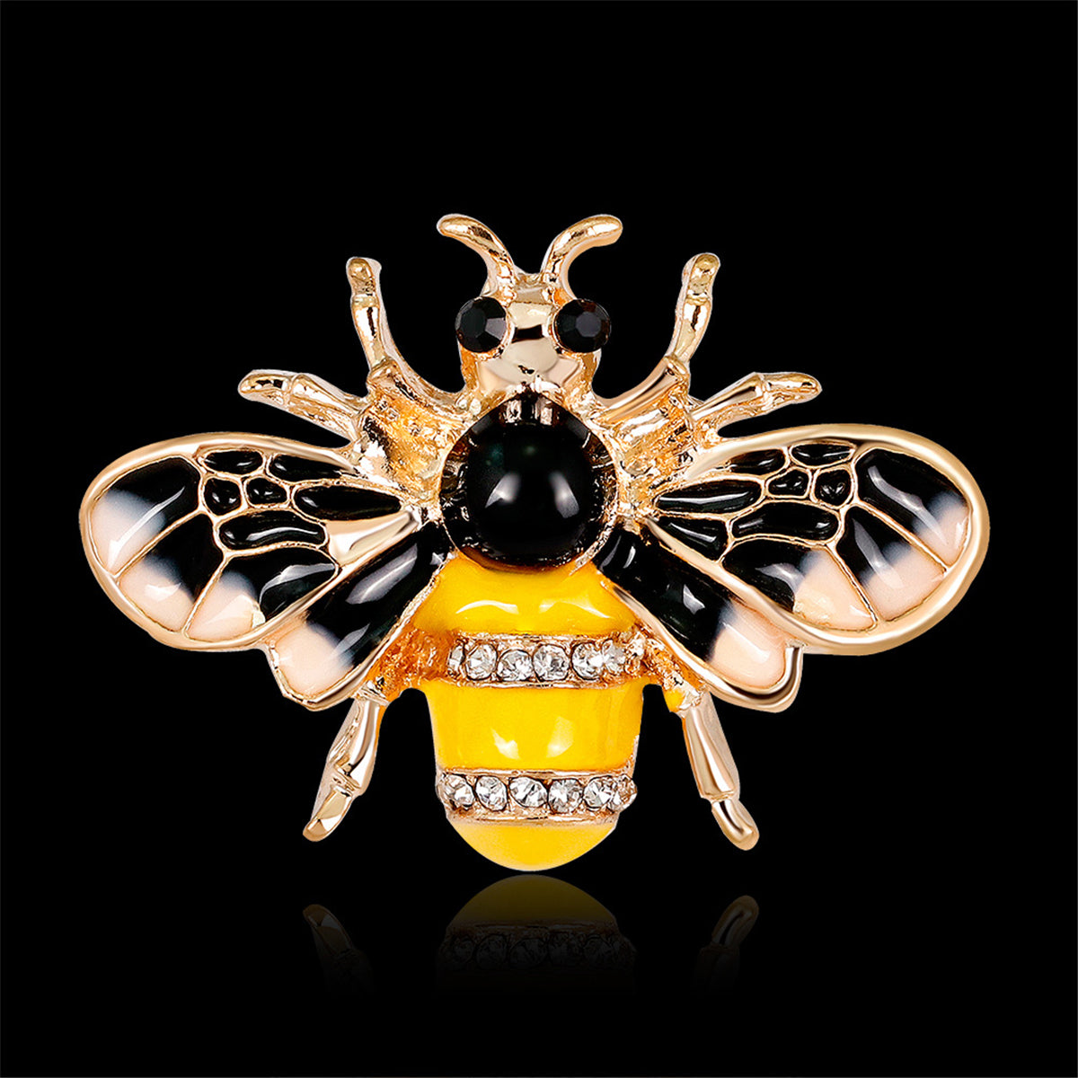 Yellow Enamel & Cubic Zirconia 18K Gold-Plated Bee Brooch