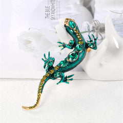 Green Crystal & Enamel 18K Gold-Plated Lizard Brooch