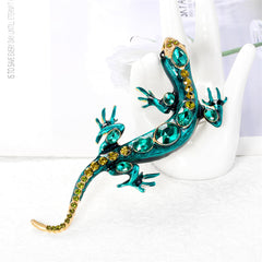 Green Crystal & Enamel 18K Gold-Plated Lizard Brooch