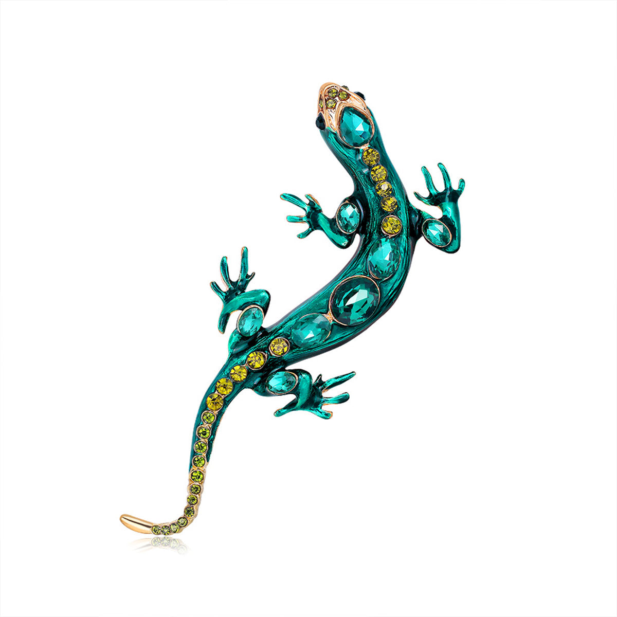 Green Crystal & Enamel 18K Gold-Plated Lizard Brooch