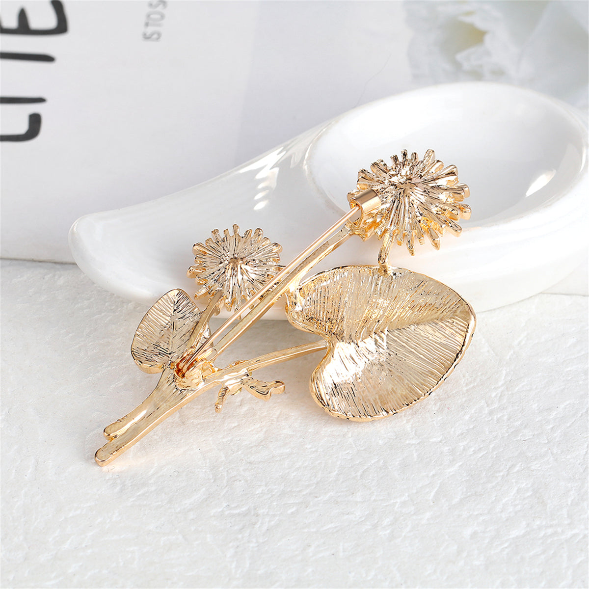 Black Crystal & Cubic Zirconia 18K Gold-Plated Dragonfly Sunflower Brooch