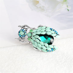 Blue Crystal & Cubic Zirconia Silver-Plated Beetle Brooch