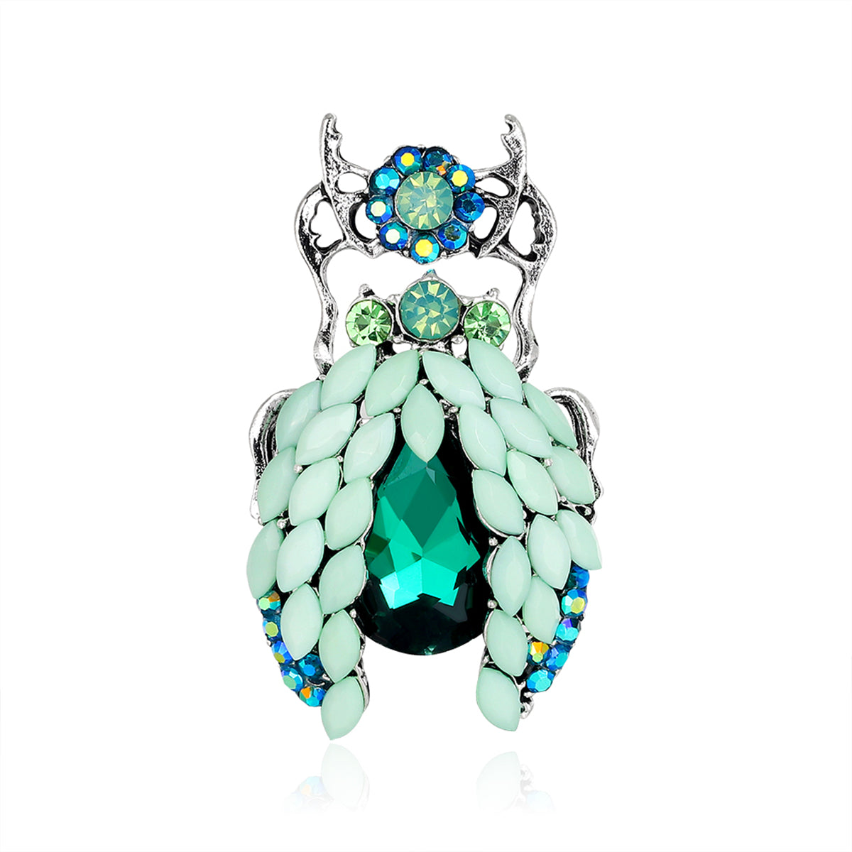 Blue Crystal & Cubic Zirconia Silver-Plated Beetle Brooch