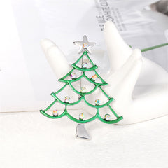 Clear Iridescent Cubic Zirconia & Green Enamel Star Christmas Tree Brooch