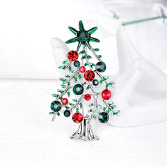 Red & Green Crystal Christmas Tree Brooch