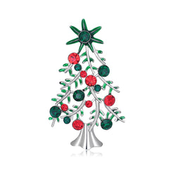 Red & Green Crystal Christmas Tree Brooch