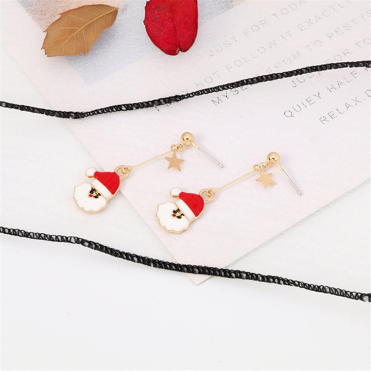 Red Enamel & 18K Gold-Plated Star Santa Drop Earrings