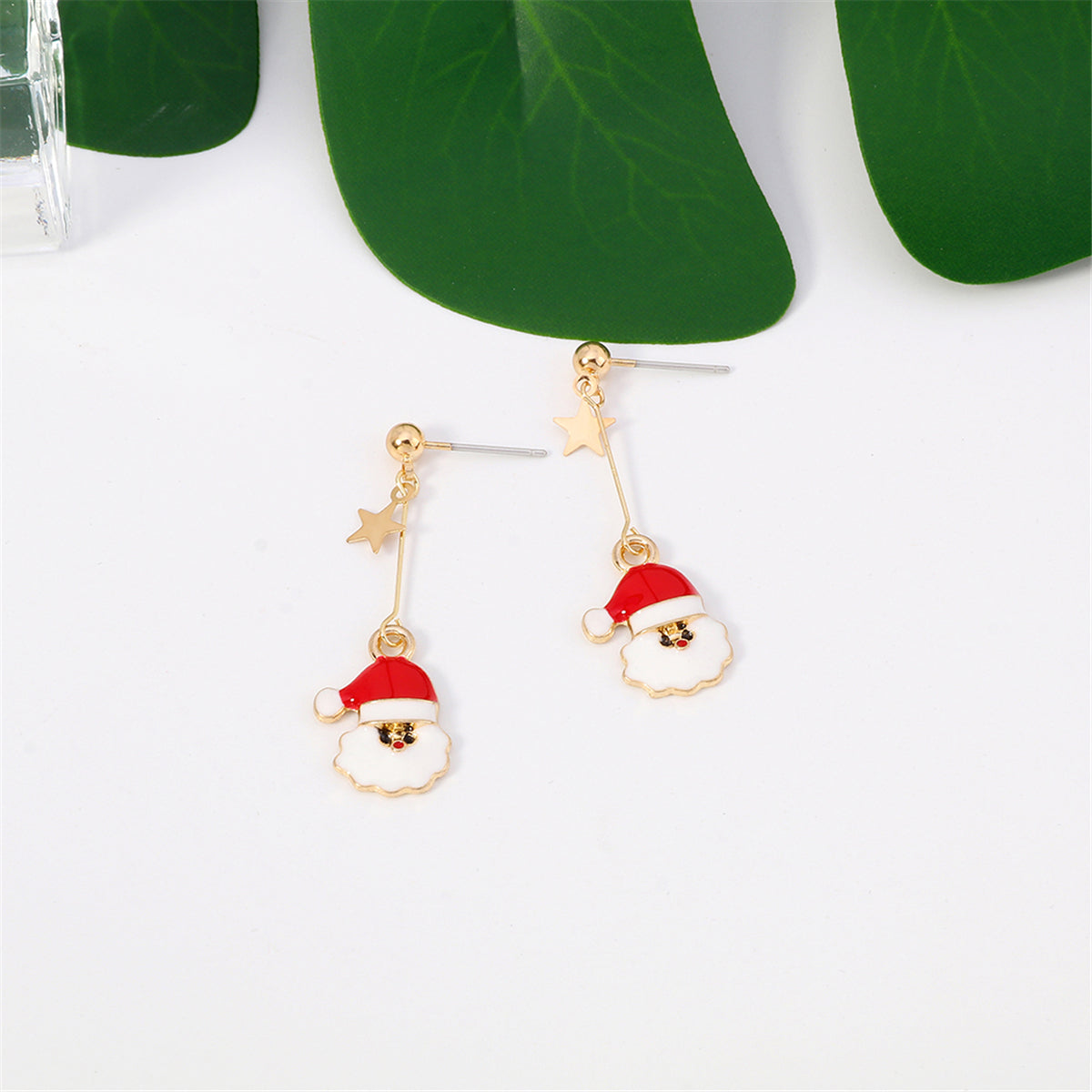 Red Enamel & 18K Gold-Plated Star Santa Drop Earrings