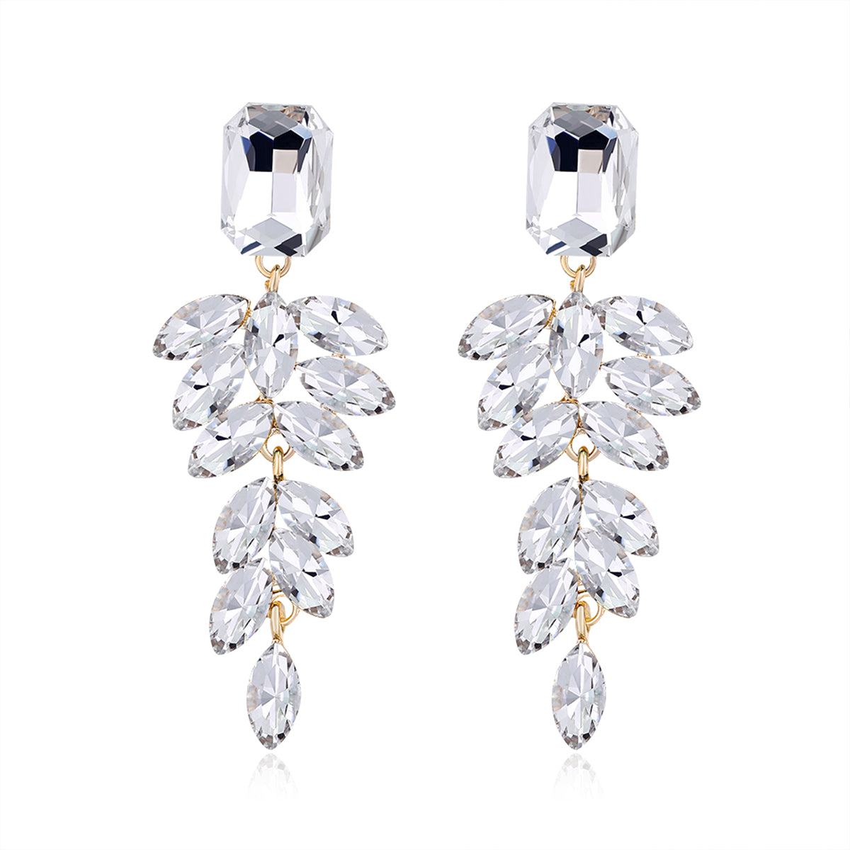 White Crystal & 18K Gold-Plated Botanical Dangle Earring