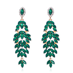 Green Crystal & Clear Cubic Zirconia Marquise Botanical Drop Earrings