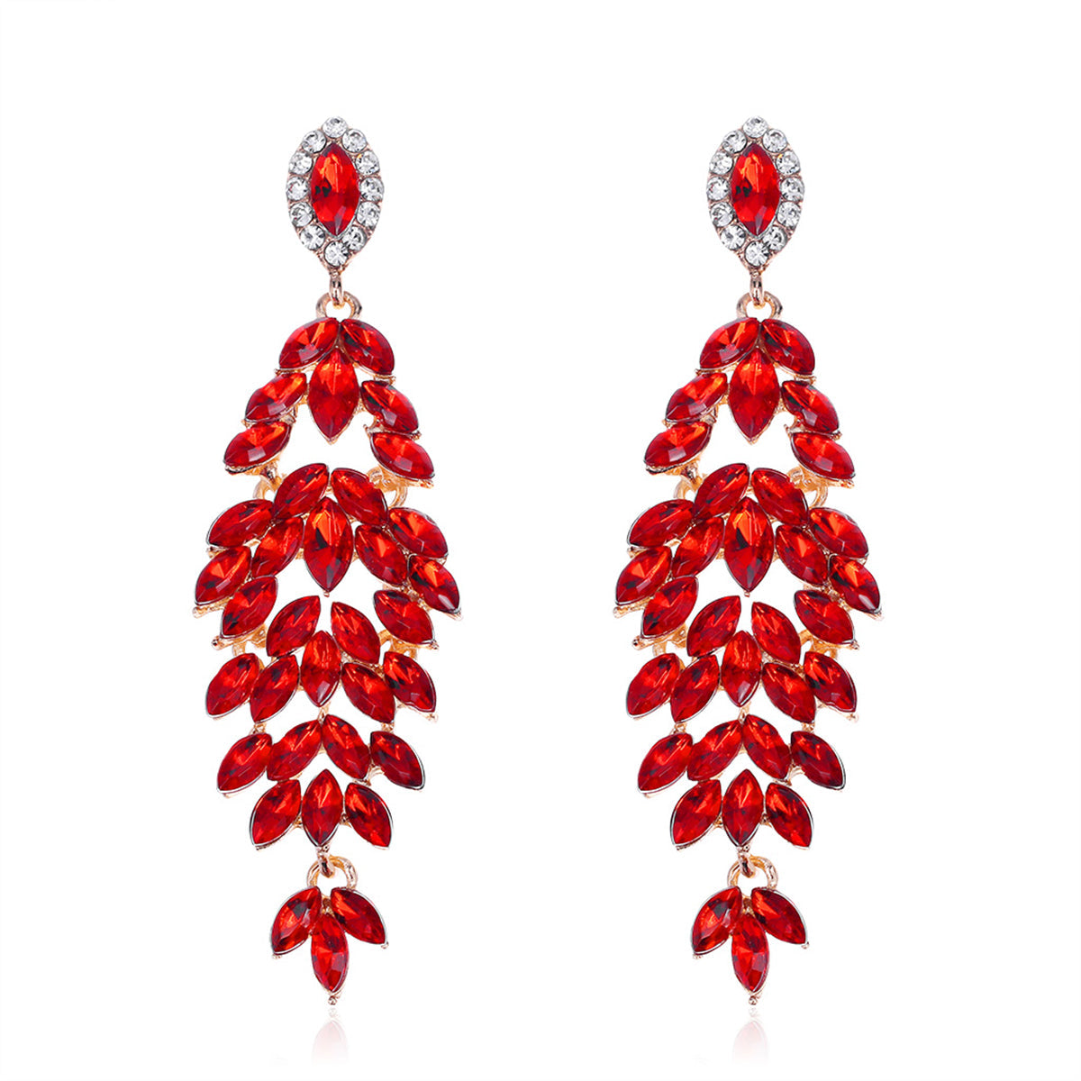 Red Crystal & Cubic Zirconia Geometric Drop Earrings