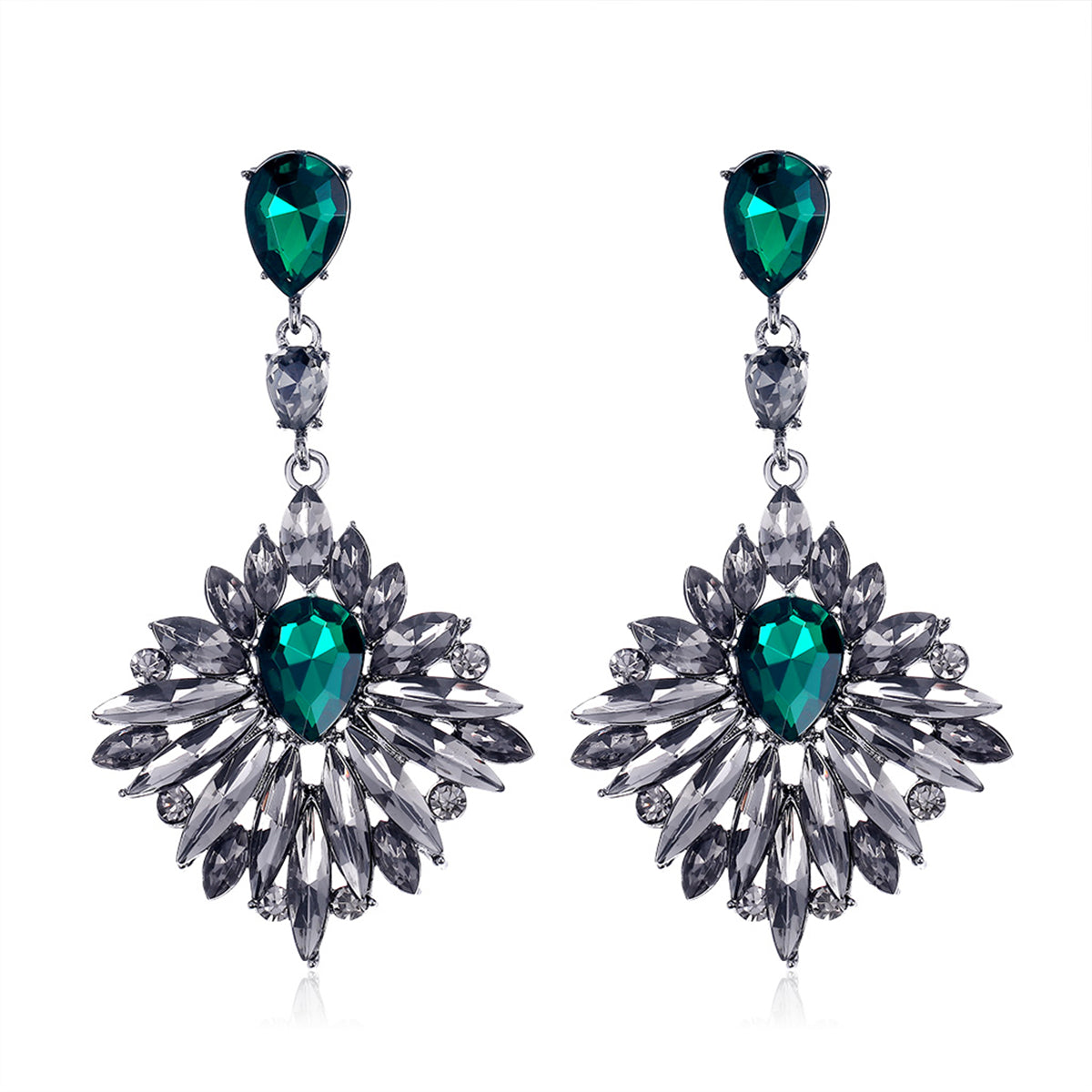 Green Crystal & Silver-Plated Cubic Zirconia-Accent Botanical Drop Earrings