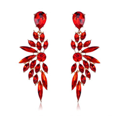 Red Crystal & 18K Gold-Plated Botanical Drop Earring