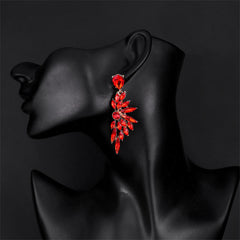 Red Crystal & 18K Gold-Plated Botanical Drop Earring