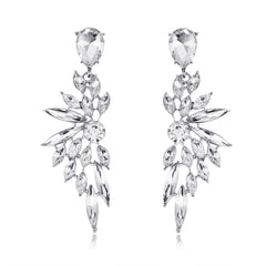 Clear Crystal & Silver-Plated Botanical Drop Earrings