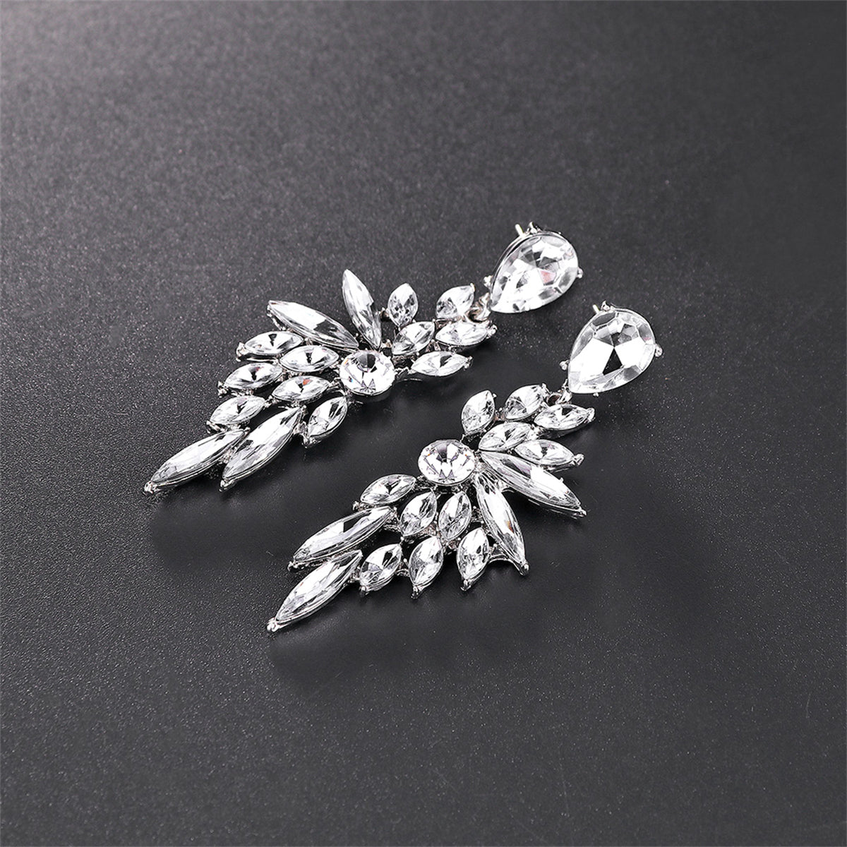 Clear Crystal & Silver-Plated Botanical Drop Earrings