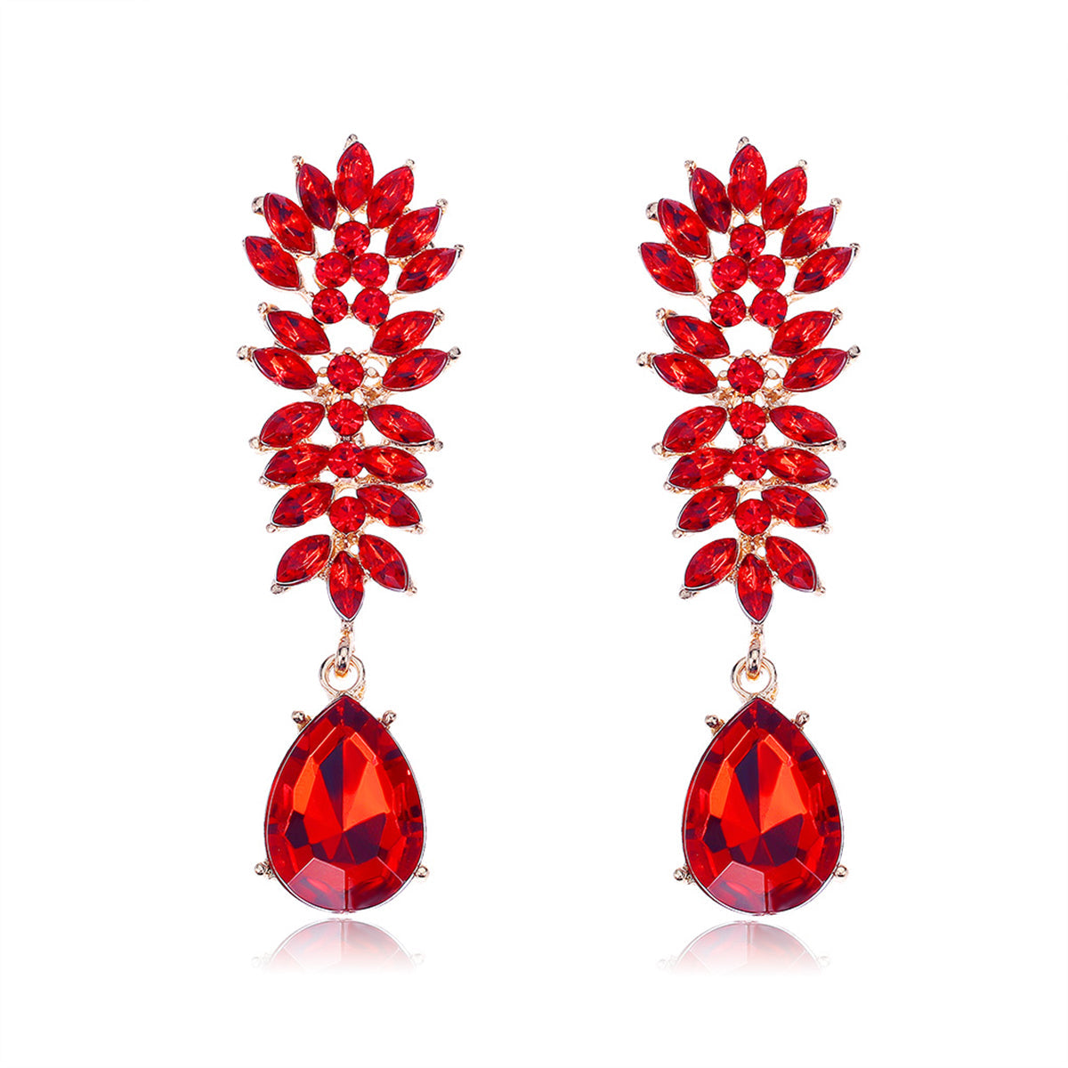 Red Crystal & Cubic Zirconia Botanical Drop Earring