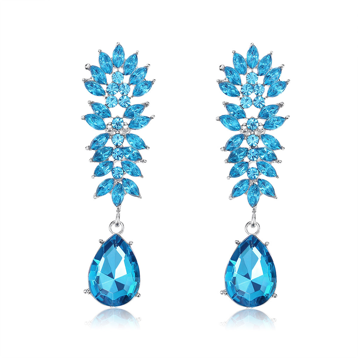 Blue Crystal & Cubic Zirconia Botanical Drop Earring