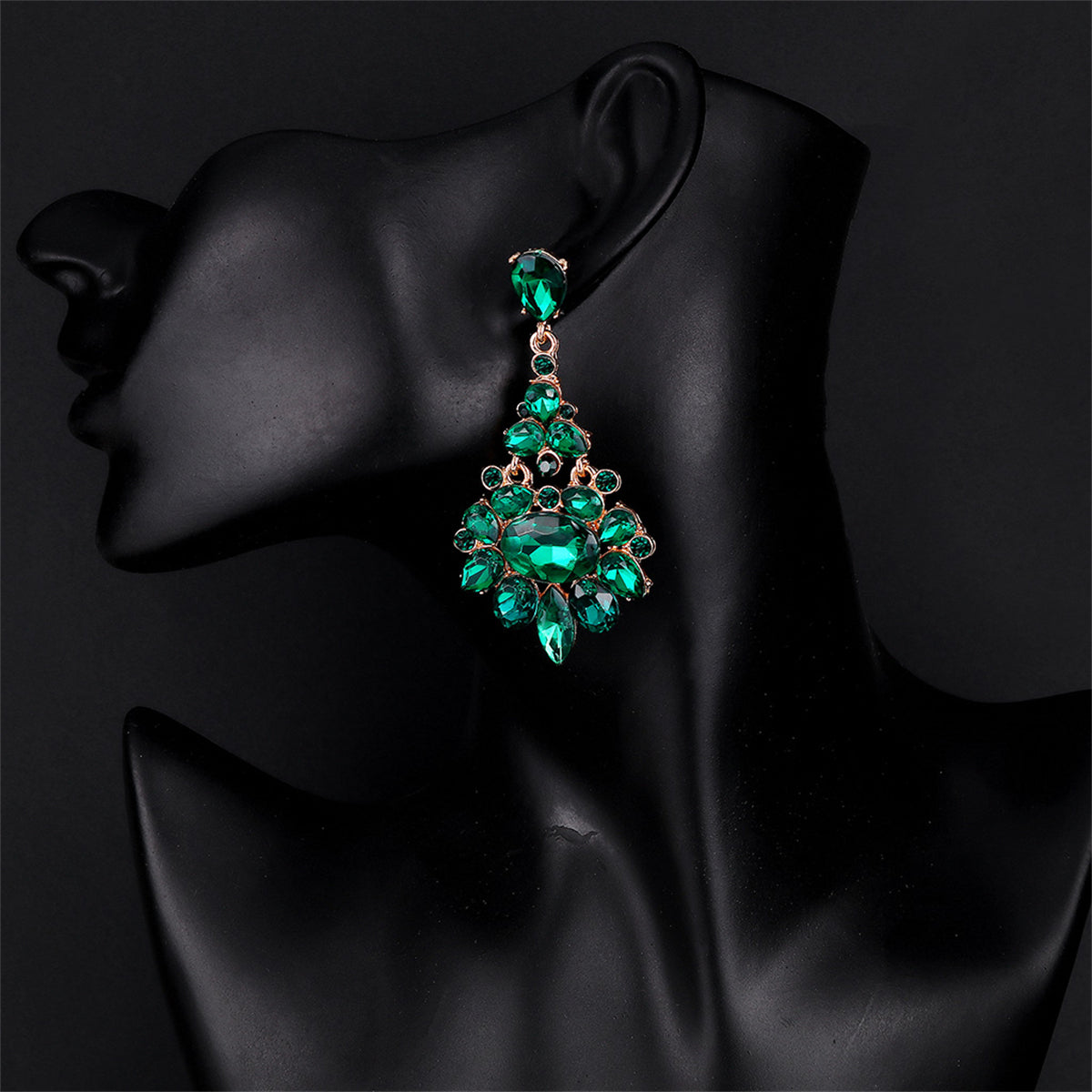 Green Crystal & Cubic Zirconia Oval-Cut Botanical Drop Earrings