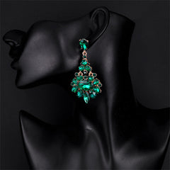 Green Crystal & Cubic Zirconia Oval-Cut Botanical Drop Earrings