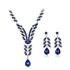 Blue Crystal & Cubic Zirconia Botanical Lariat Necklace & Drop Earrings