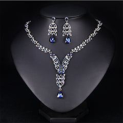 Blue Crystal & Cubic Zirconia Botanical Lariat Necklace & Drop Earrings