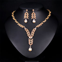 Champagne Crystal & Cubic Zirconia Botanical Necklace & Drop Earrings