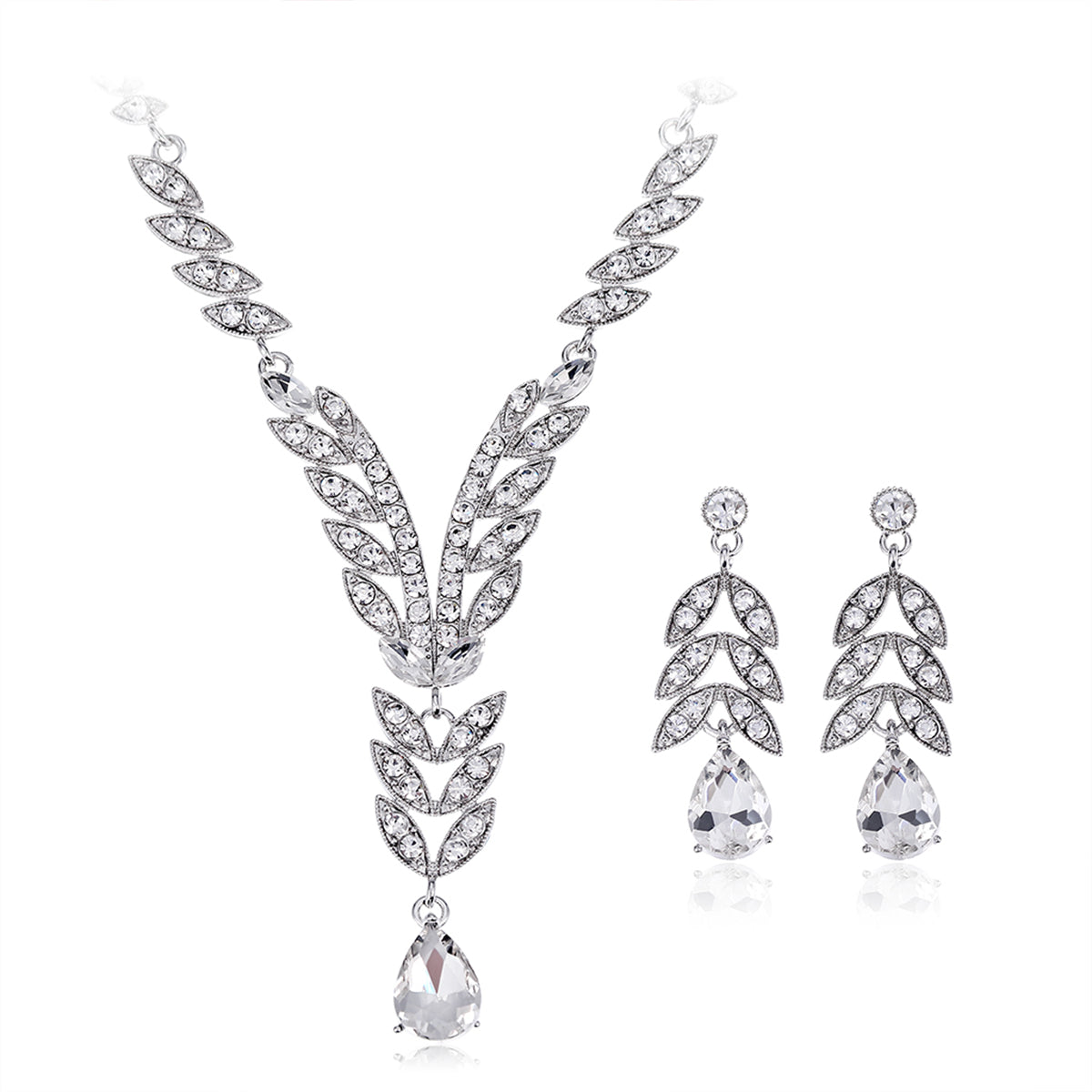 Crystal & Cubic Zirconia Botanical Lariat Necklace & Drop Earrings