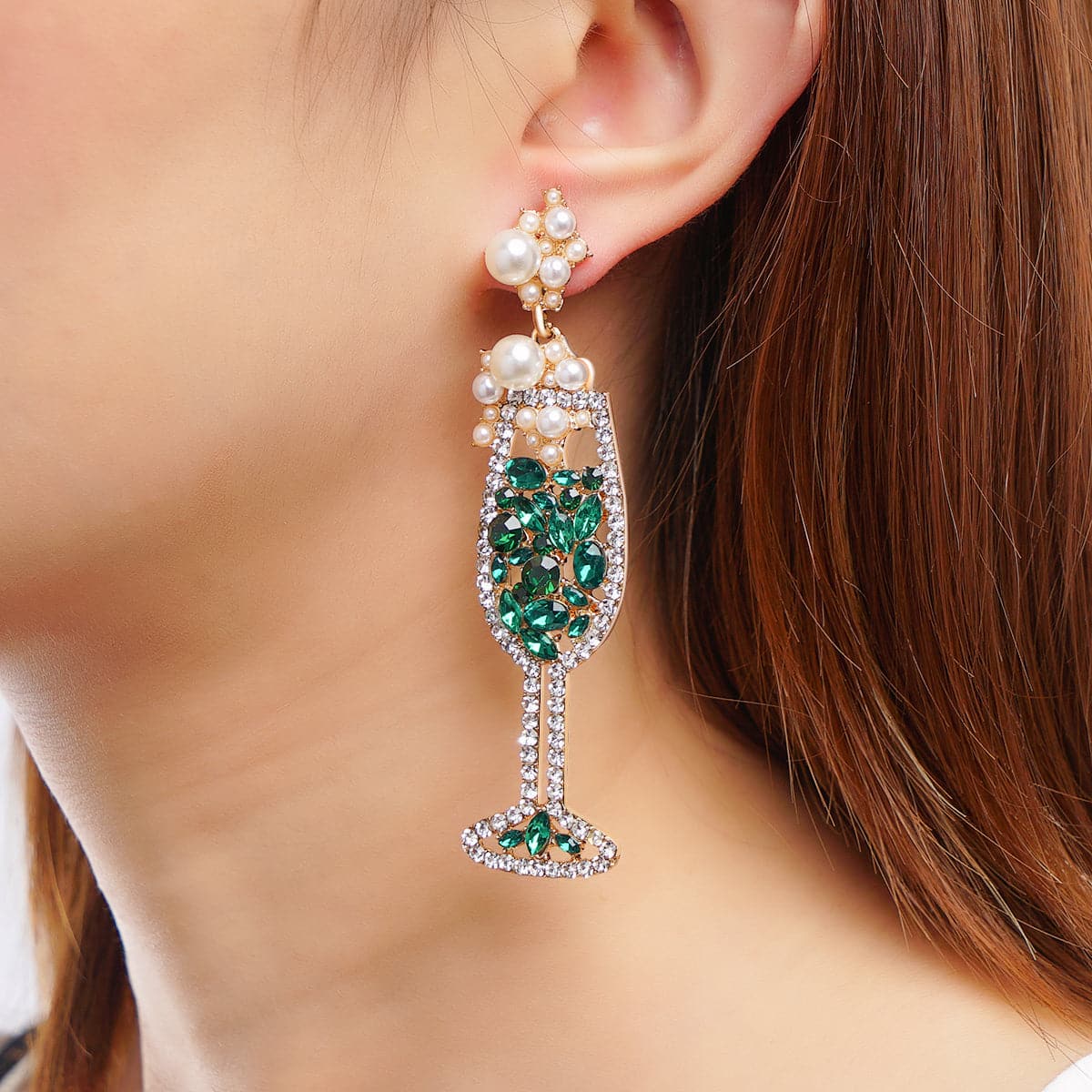 Green Crystal & Cubic Zirconia Wine Cup Drop Earrings