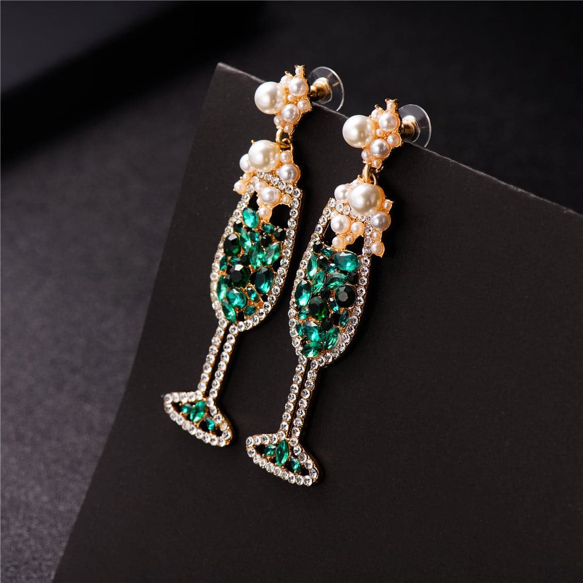 Green Crystal & Cubic Zirconia Wine Cup Drop Earrings