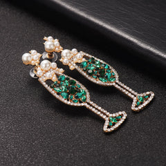 Green Crystal & Cubic Zirconia Wine Cup Drop Earrings