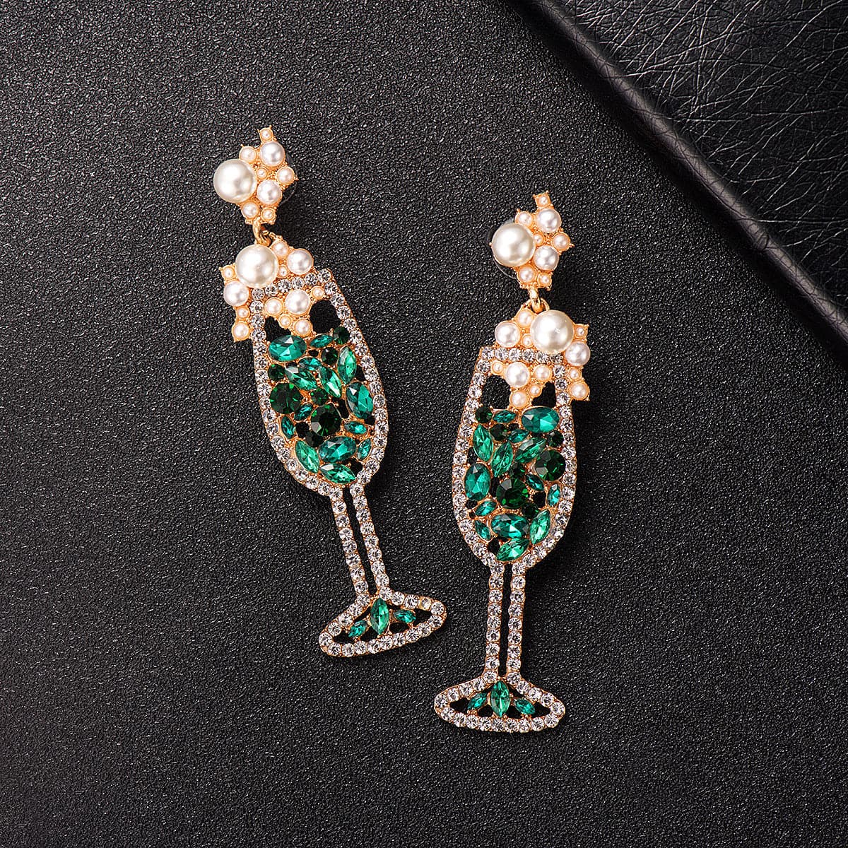 Green Crystal & Cubic Zirconia Wine Cup Drop Earrings