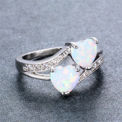 Opal & Cubic Zirconia Double-Heart Ring