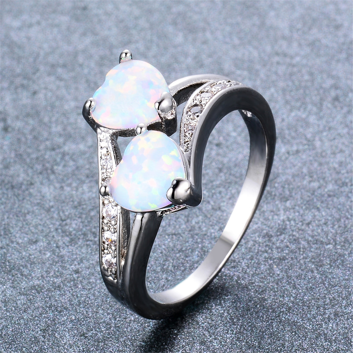 Opal & Cubic Zirconia Double-Heart Ring