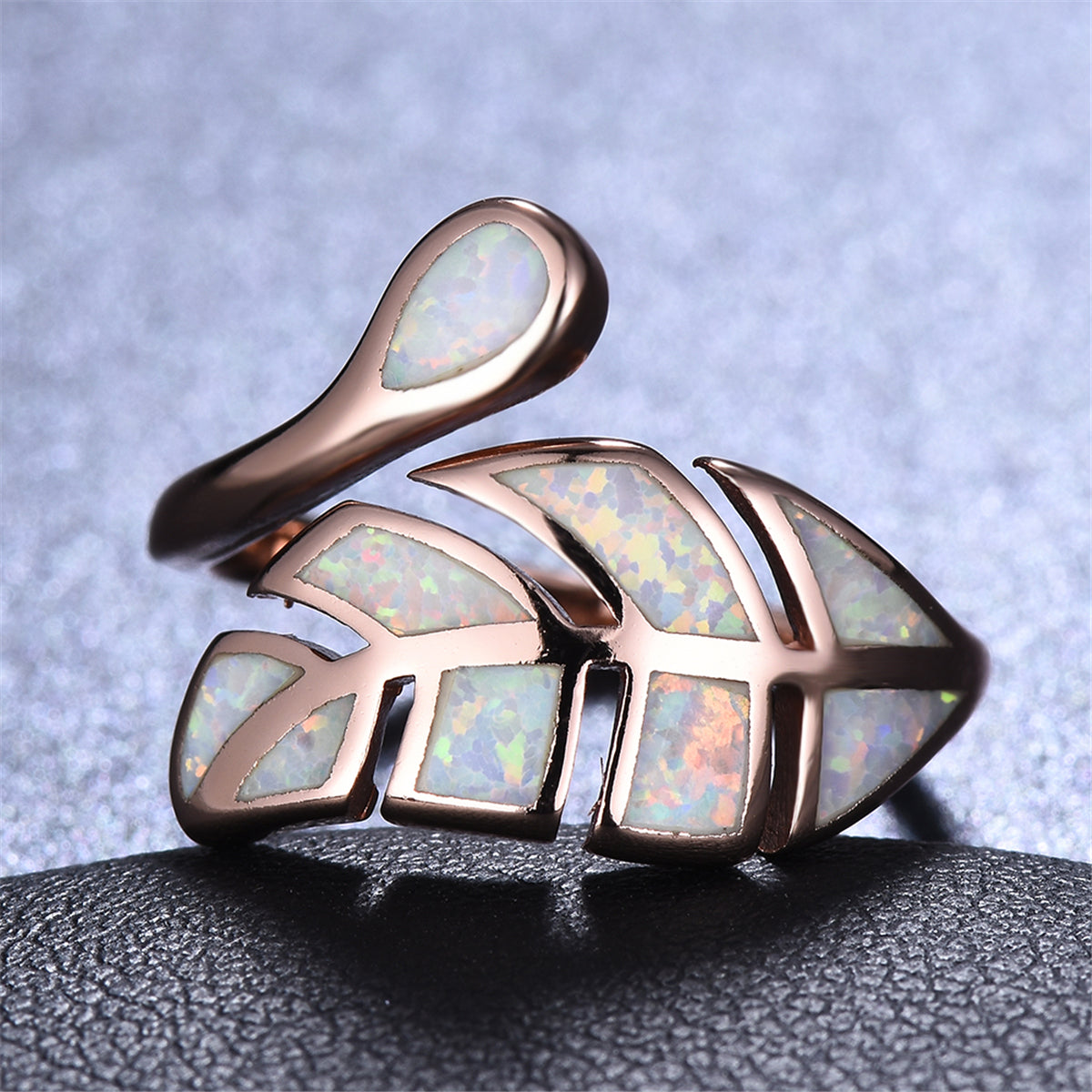 Opal & 18K Rose Gold-Plated Leaf Bypass Ring