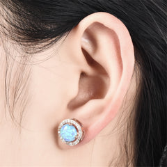 Blue Opal & Cubic Zirconia Round Halo Stud Earrings