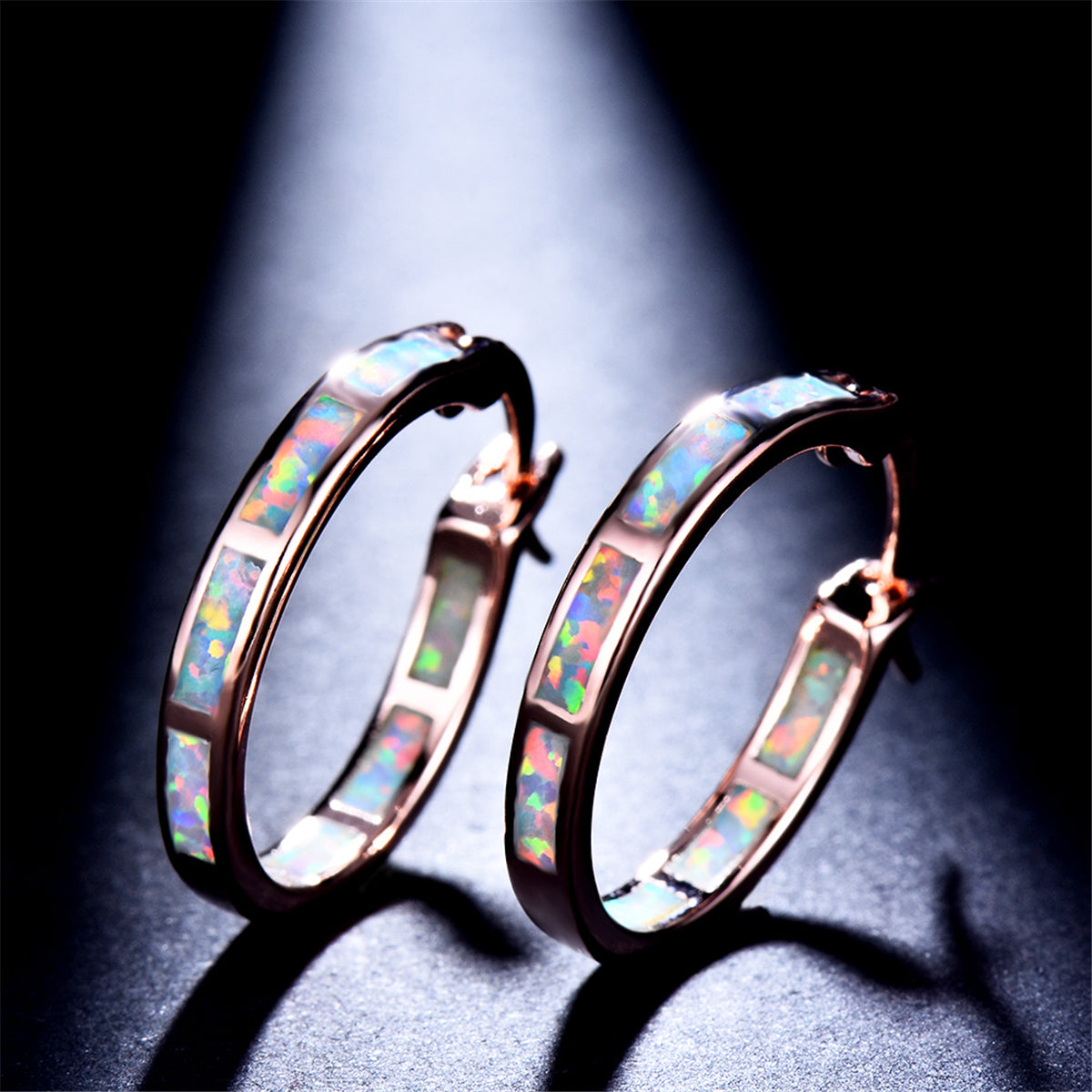 Opal & 18K Rose Gold-Plated Hoop Earrings