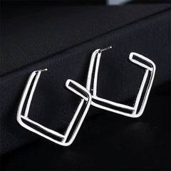 Cubic Zirconia & Silver-Plated Open Layered Rhombus Stud Earrings