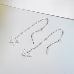 Silver-Plated Hollow Star Threader Earrings - streetregion