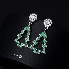 Green Cubic Zirconia & Silver-Plated Christmas Tree Drop Earrings