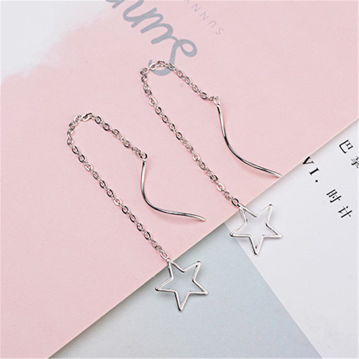 Silver-Plated Hollow Star Threader Earrings - streetregion