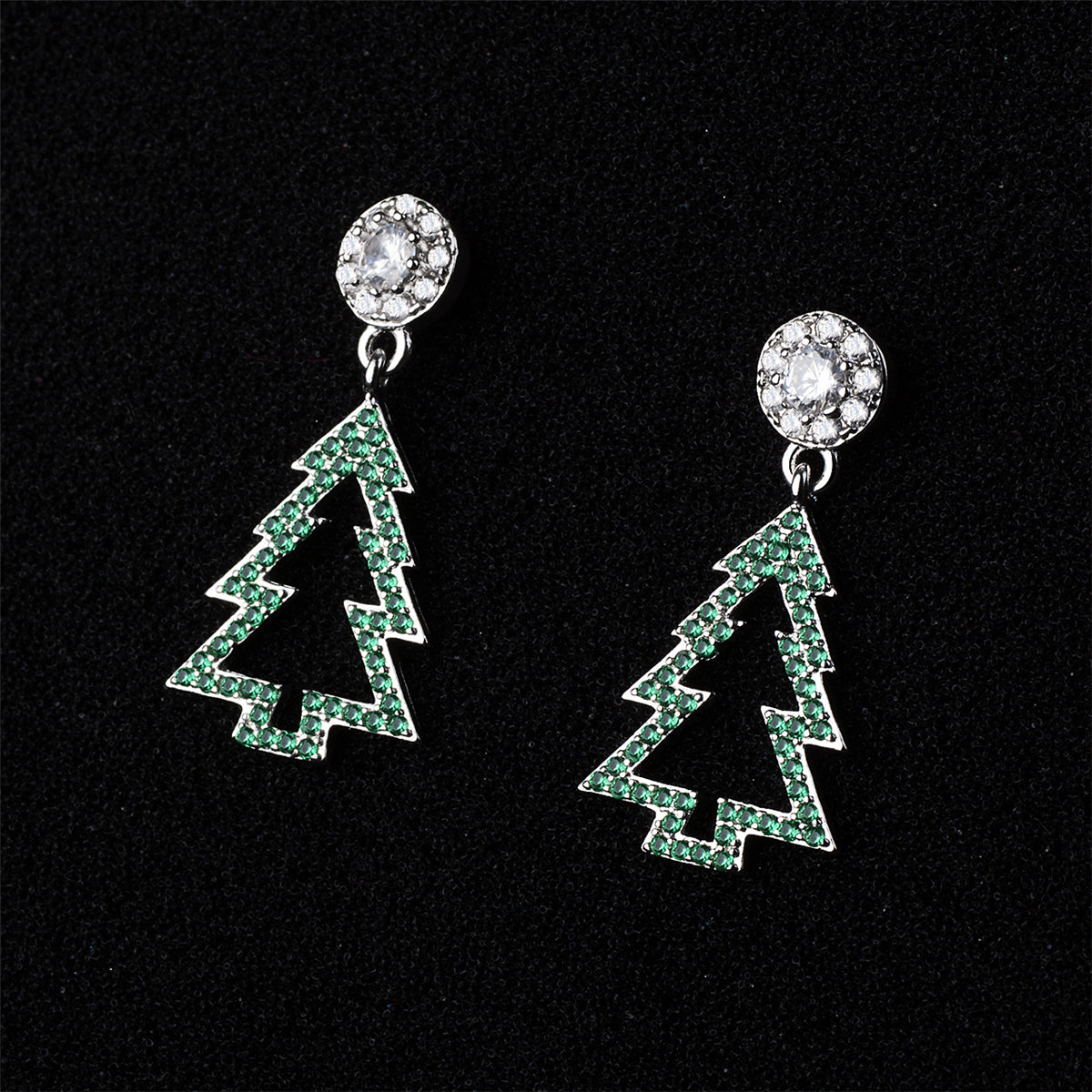 Green Cubic Zirconia & Silver-Plated Christmas Tree Drop Earrings