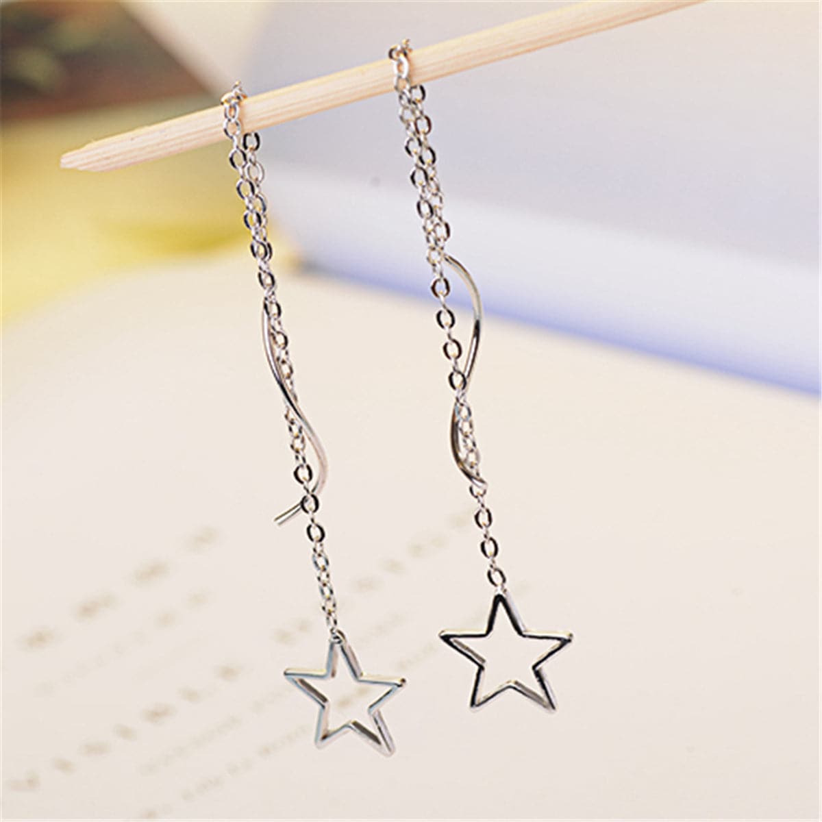 Silver-Plated Hollow Star Threader Earrings - streetregion