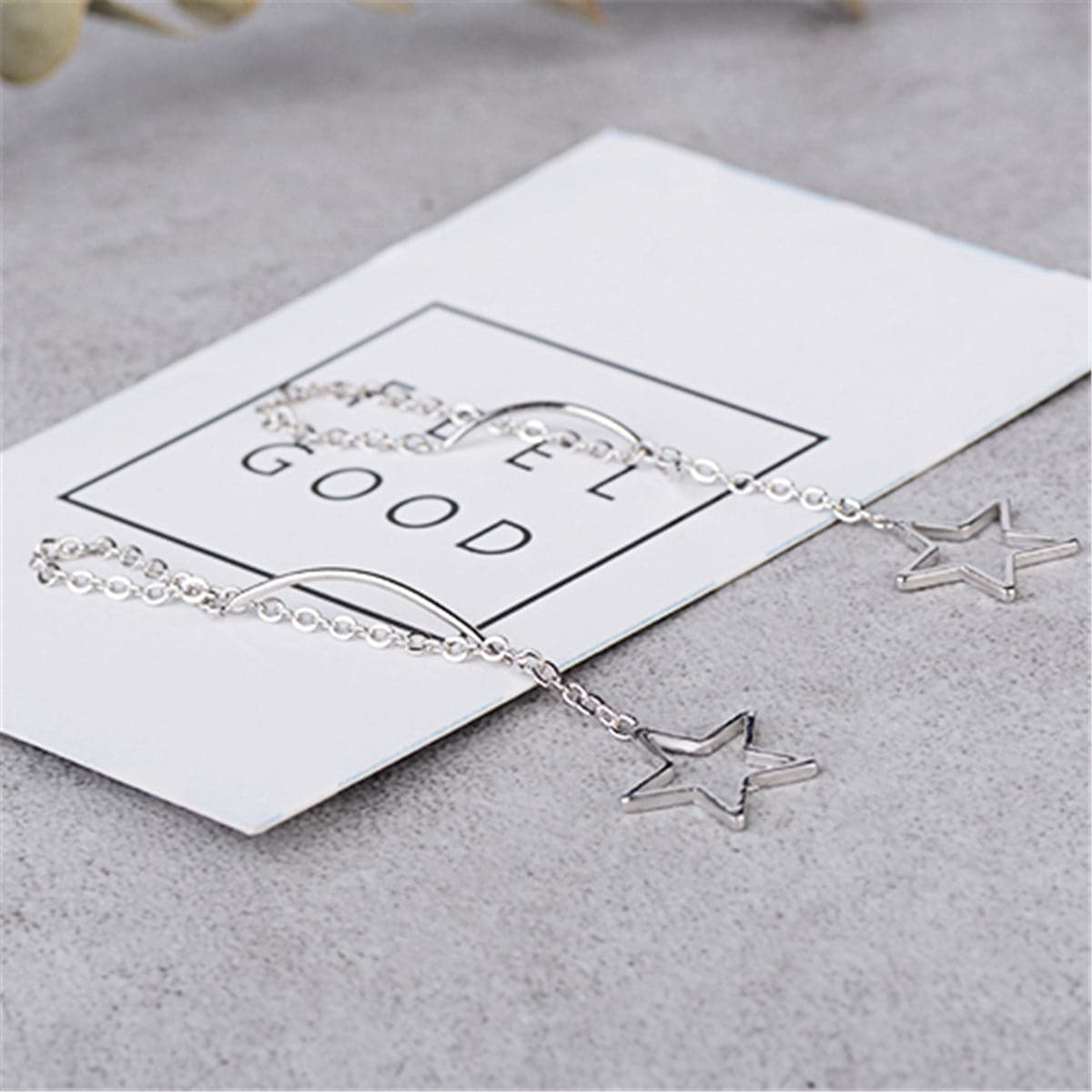 Silver-Plated Hollow Star Threader Earrings - streetregion