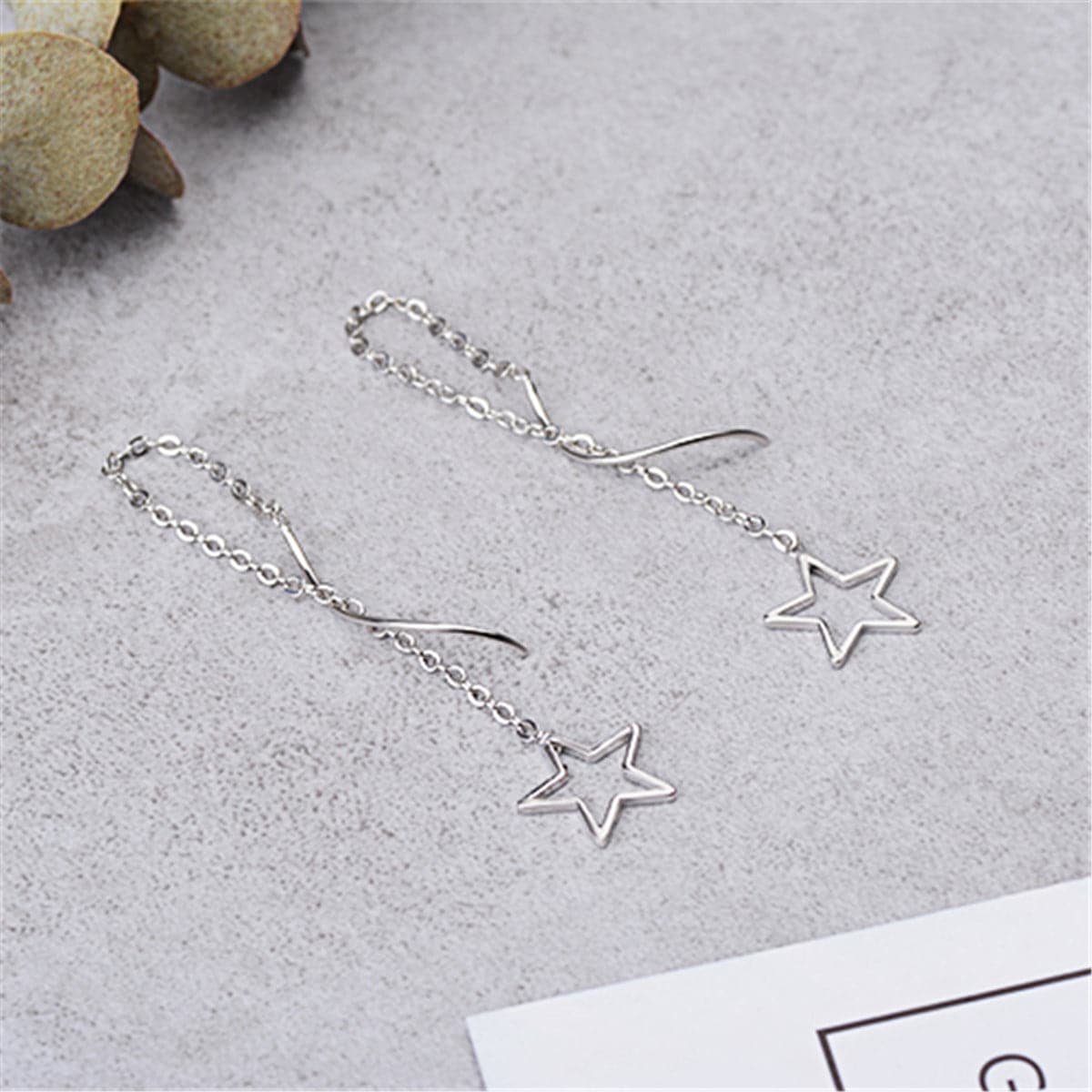 Silver-Plated Hollow Star Threader Earrings - streetregion