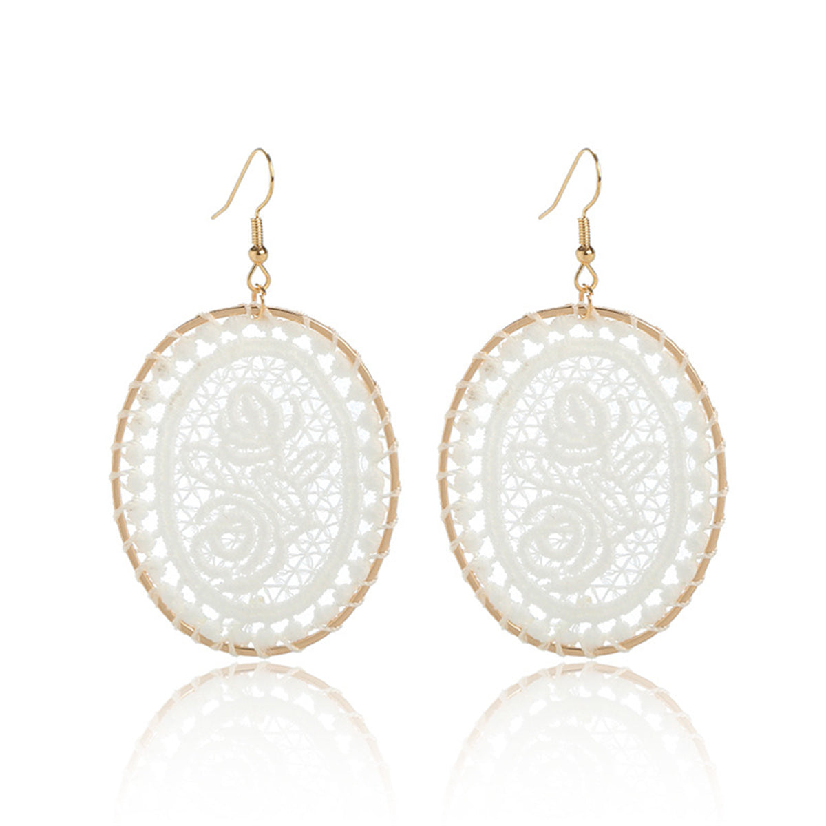 White Polyster & 18K Gold-Plated Botanical Oval Drop Earrings