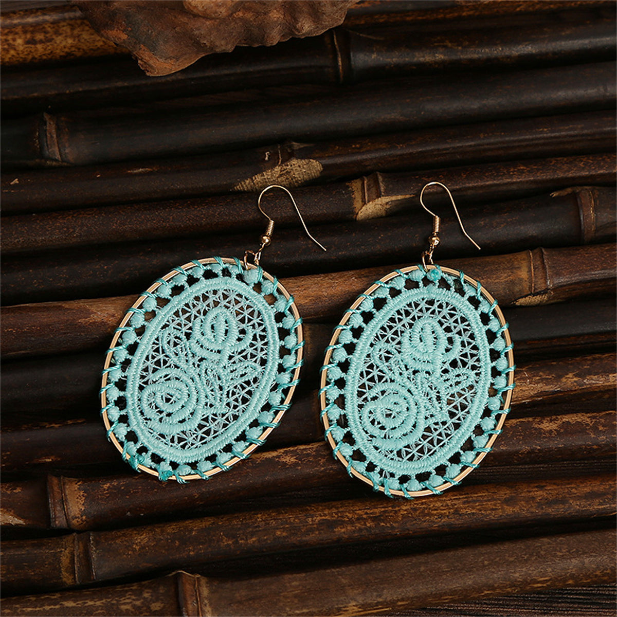 Light Blue Polyster & 18K Gold-Plated Botanical Oval Drop Earrings