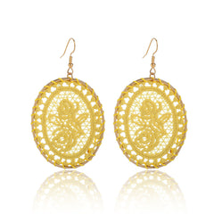 Light Yellow Polyster & 18K Gold-Plated Botanical Oval Drop Earrings